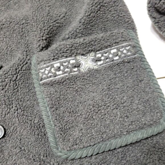 Outbrook Coat Women M Fleece Jacket Grey long Sleeve Button Patch Pockets Collar - Picture 3 of 14